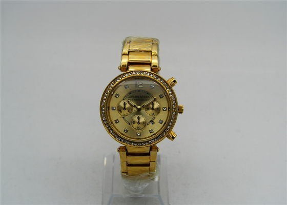 18K χρυσό Gent ορείχαλκου Κίνημα χαλαζία Wristwatch αναλογικό με τις λάμποντας πέτρες